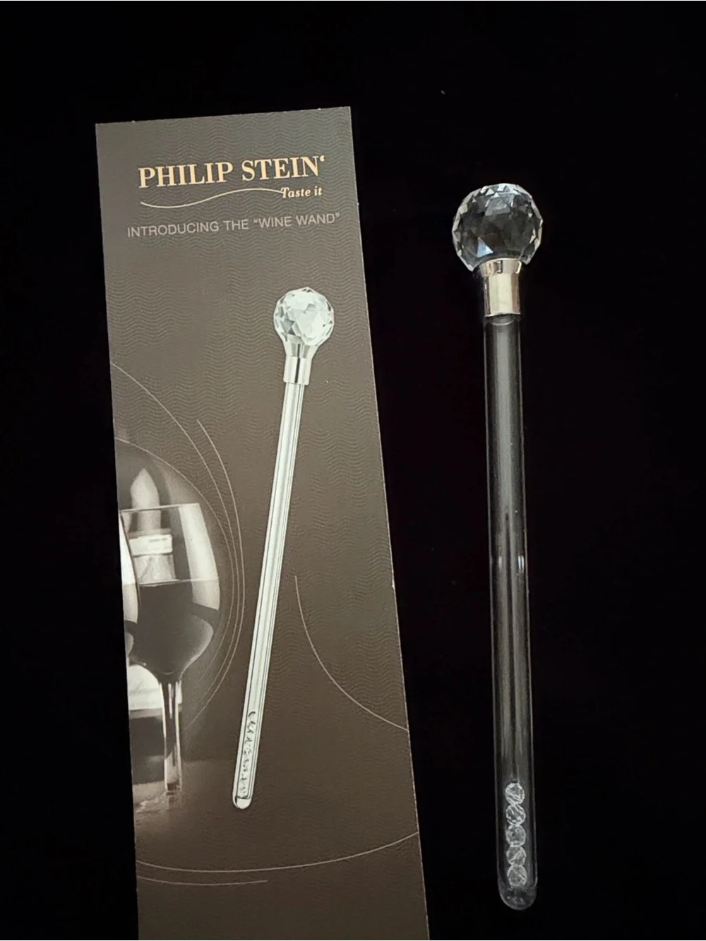 Philip Stein Wine Wand in Black with Clear Crystal Accent